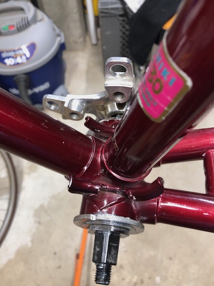 As did the bottom bracket, which, of course, got fresh grease. You can also see the triple crankset that was fitted with only two rings, apparently from the factory.